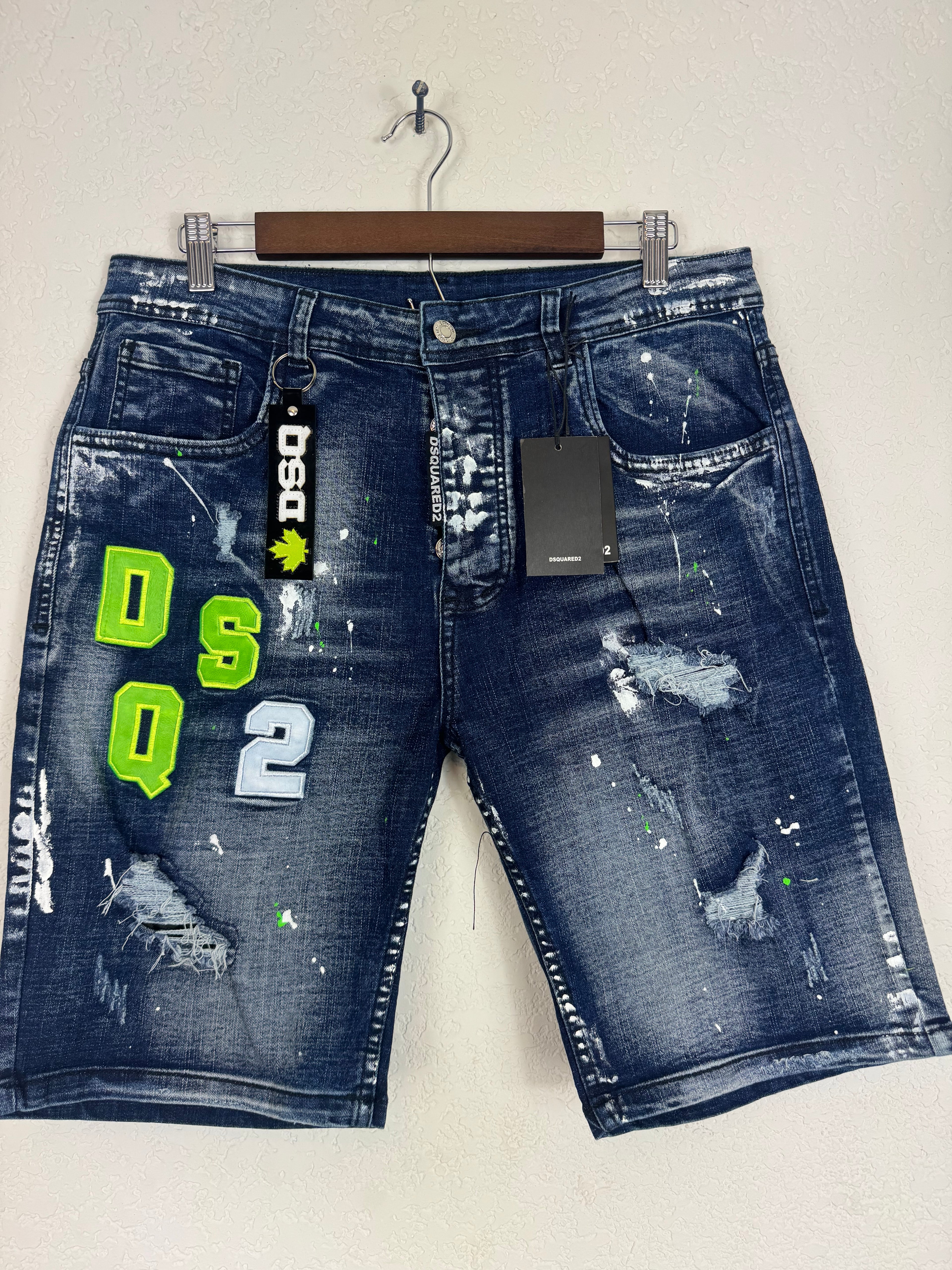 Dsquared2 distressed paint-splatter denim shorts