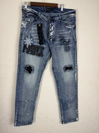Purple Brand distressed denim jeans.