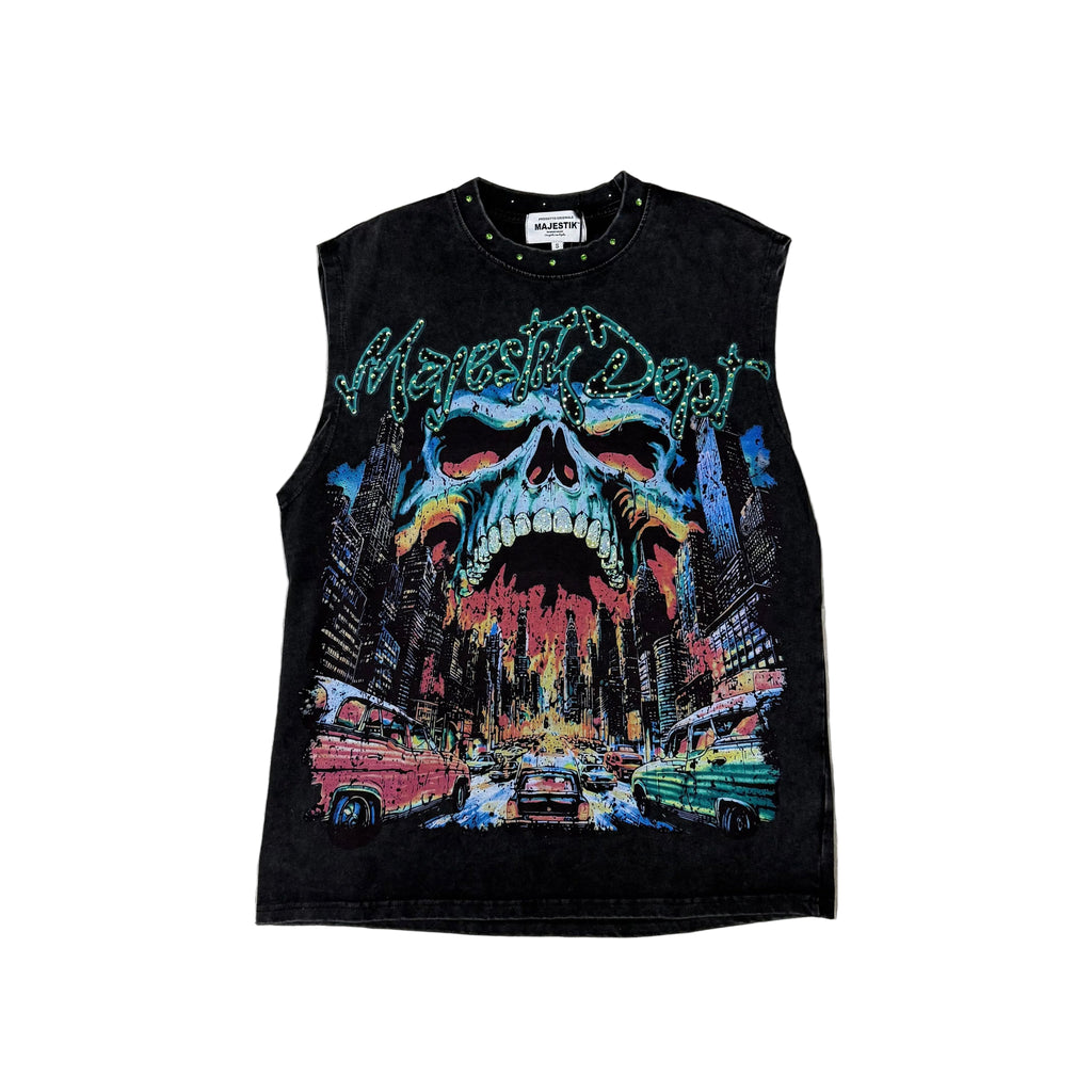 Majestik Global Graphic Sleeveless Tank Top.