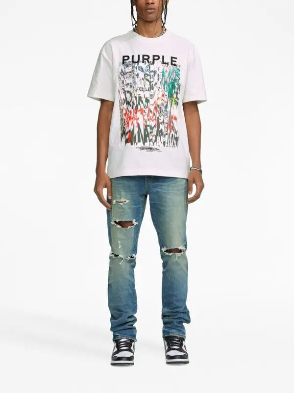 Purple Brand Textured Jersey "Dumpstar" Graphic Tee in white
