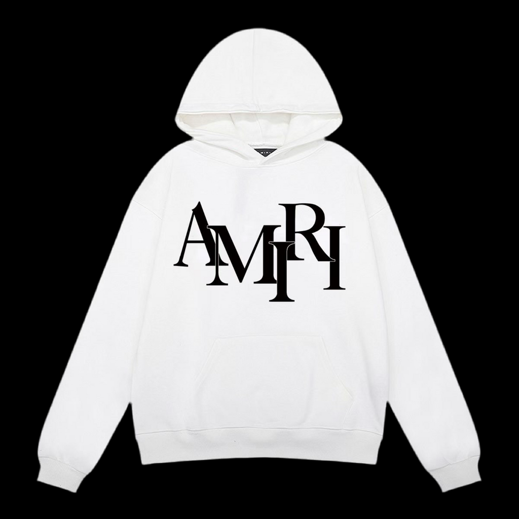 AMIRI Men's Staggered Logo Hoodie in white.