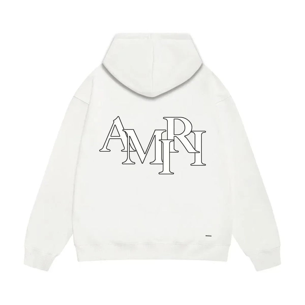 AMIRI Men's Staggered Logo Hoodie in white.