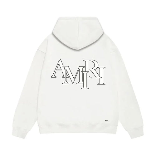 AMIRI Men's Staggered Logo Hoodie in white.