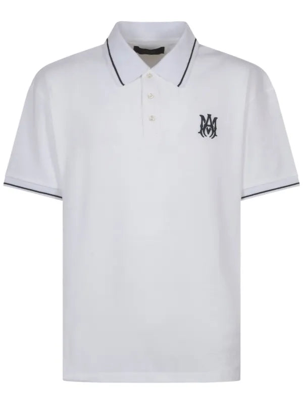 AMIRI MA Core Logo Polo Shirt in white with black trim