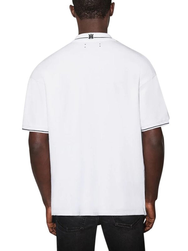AMIRI MA Core Logo Polo Shirt in white with black trim