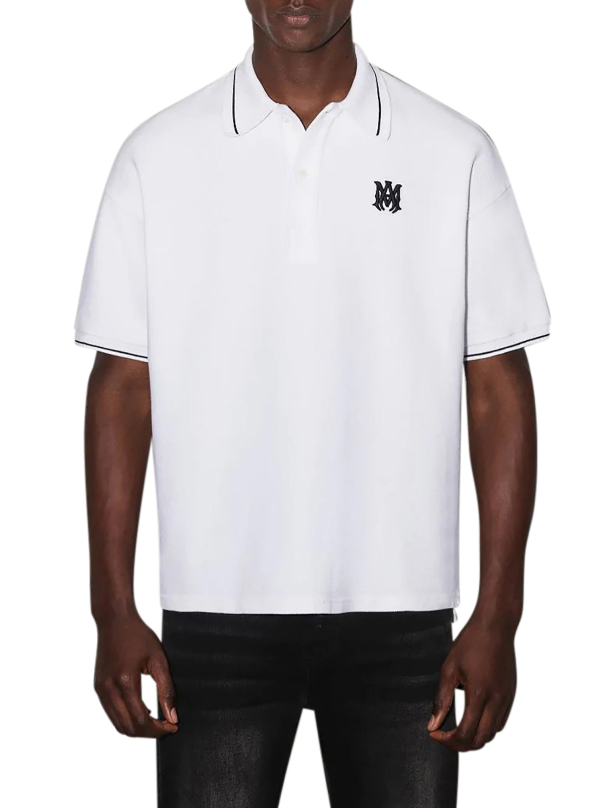 AMIRI MA Core Logo Polo Shirt in white with black trim
