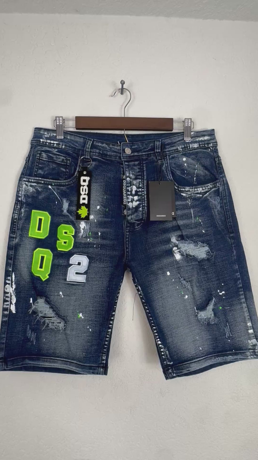 Dsquared2 distressed paint-splatter denim shorts