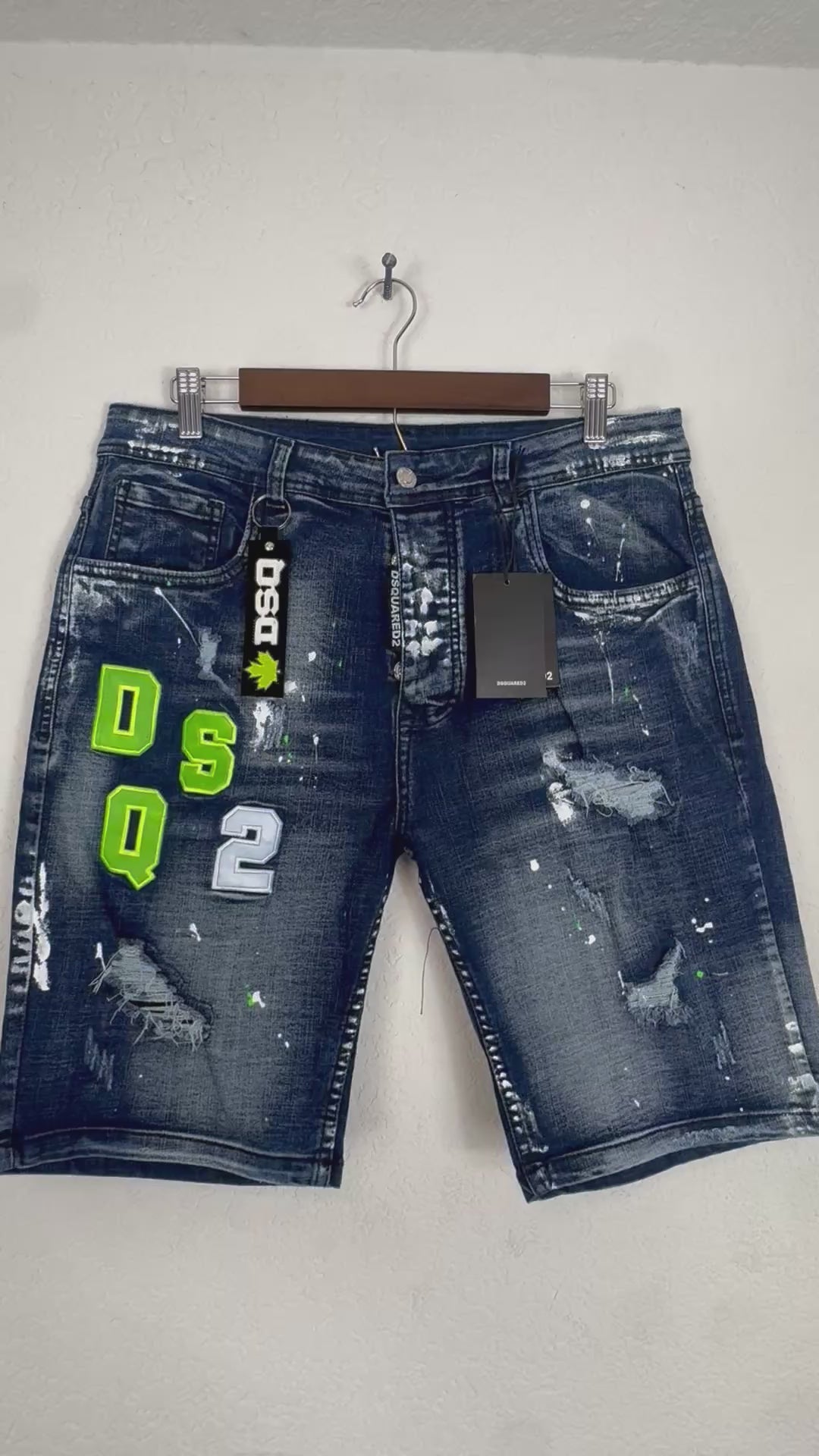 Dsquared2 distressed paint-splatter denim shorts